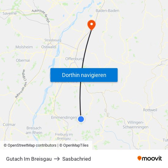Gutach Im Breisgau to Sasbachried map