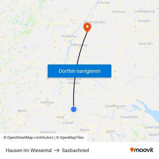 Hausen Im Wiesental to Sasbachried map