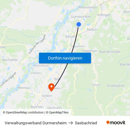 Verwaltungsverband Durmersheim to Sasbachried map