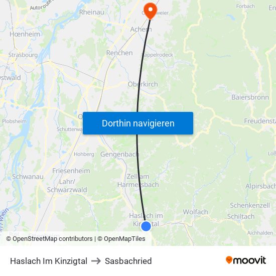 Haslach Im Kinzigtal to Sasbachried map