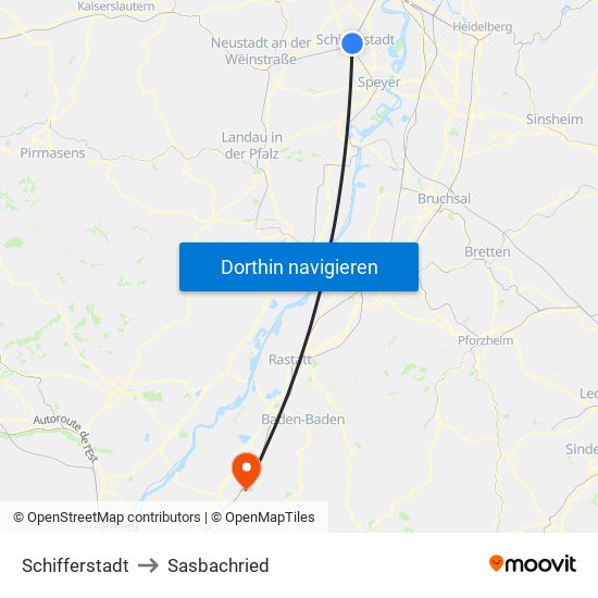 Schifferstadt to Sasbachried map