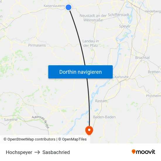 Hochspeyer to Sasbachried map