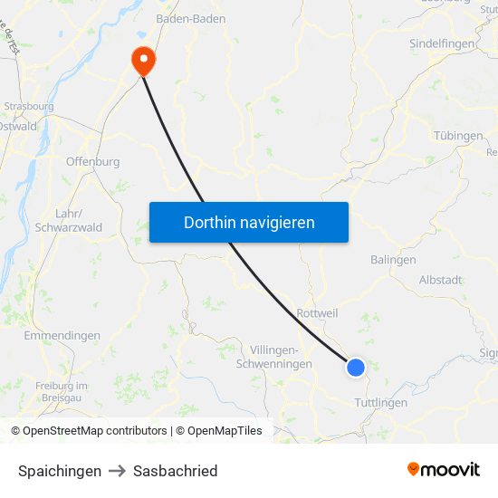 Spaichingen to Sasbachried map