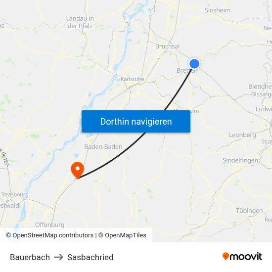 Bauerbach to Sasbachried map