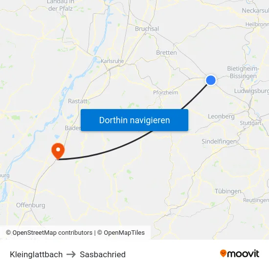 Kleinglattbach to Sasbachried map