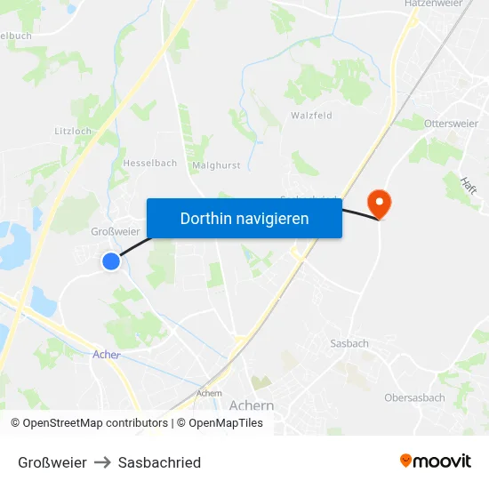 Großweier to Sasbachried map