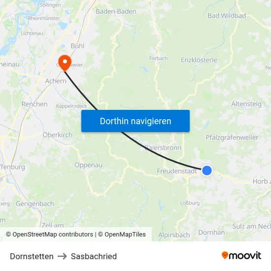 Dornstetten to Sasbachried map