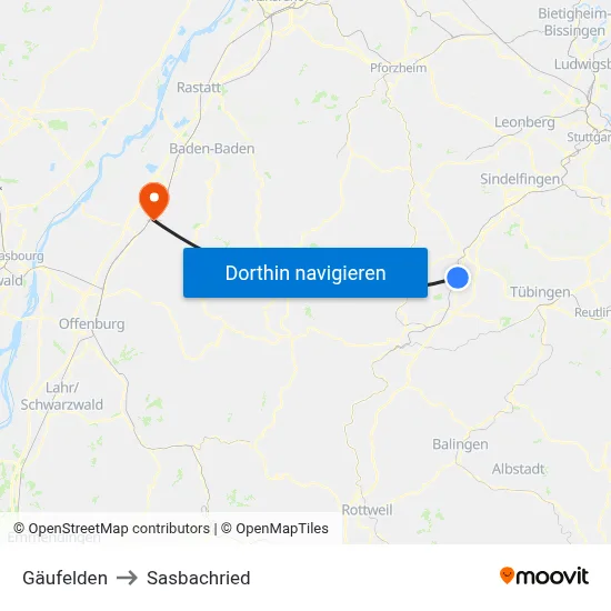 Gäufelden to Sasbachried map