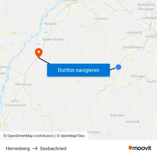 Herrenberg to Sasbachried map