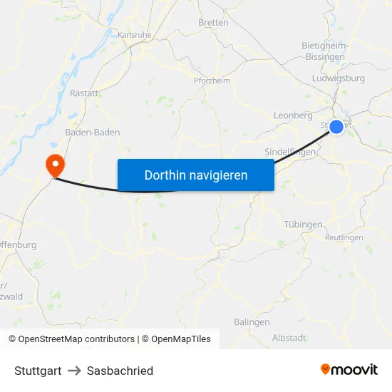 Stuttgart to Sasbachried map