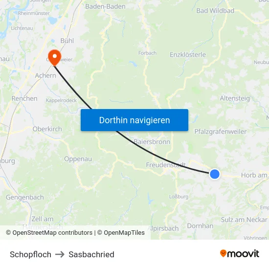 Schopfloch to Sasbachried map