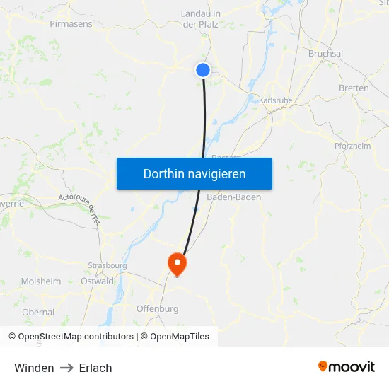 Winden to Erlach map