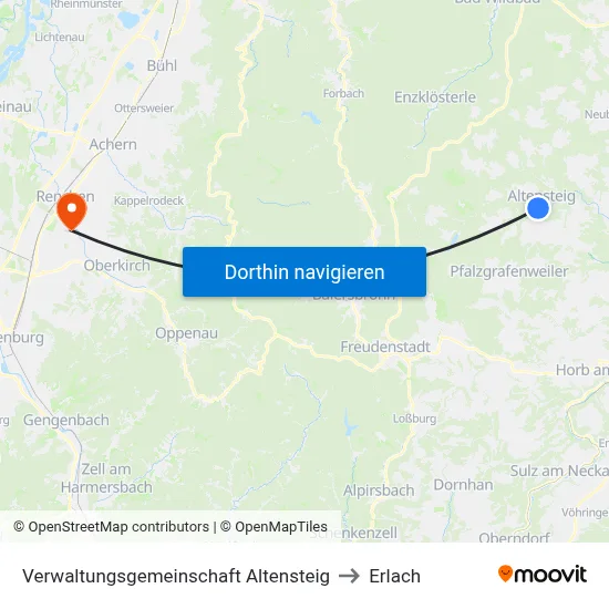 Verwaltungsgemeinschaft Altensteig to Erlach map