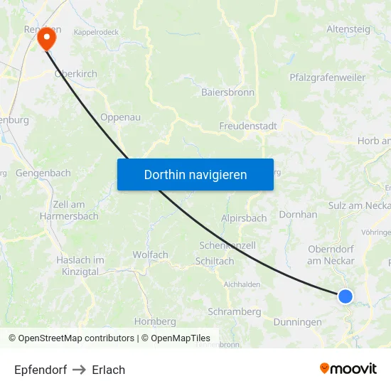 Epfendorf to Erlach map