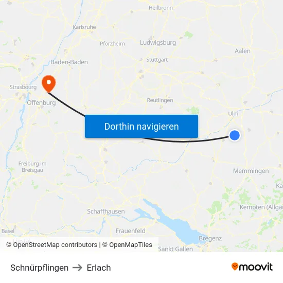 Schnürpflingen to Erlach map