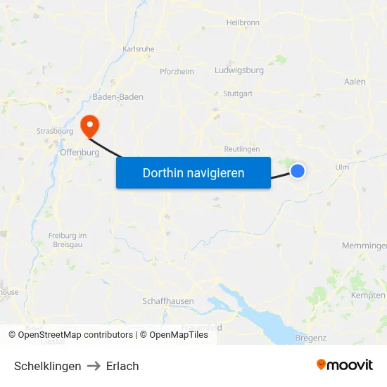 Schelklingen to Erlach map