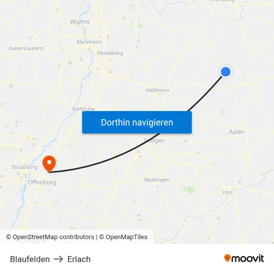 Blaufelden to Erlach map