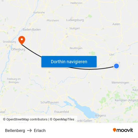 Bellenberg to Erlach map