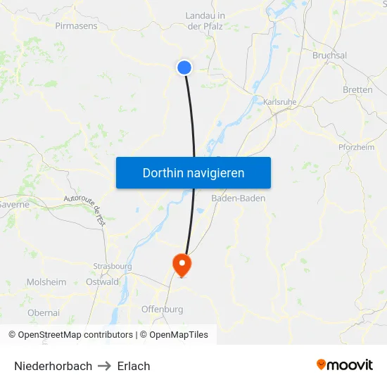 Niederhorbach to Erlach map