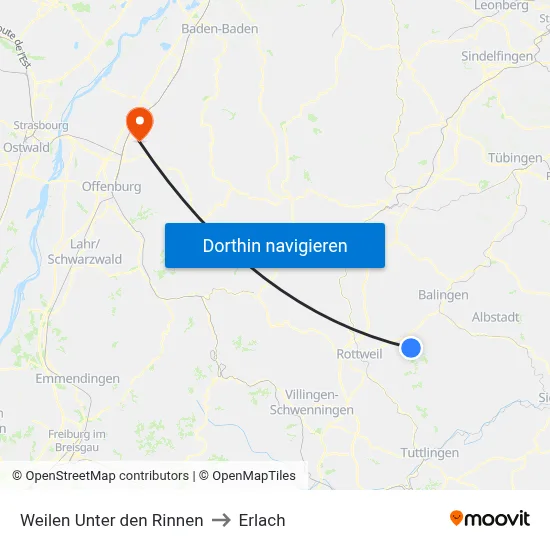 Weilen Unter den Rinnen to Erlach map