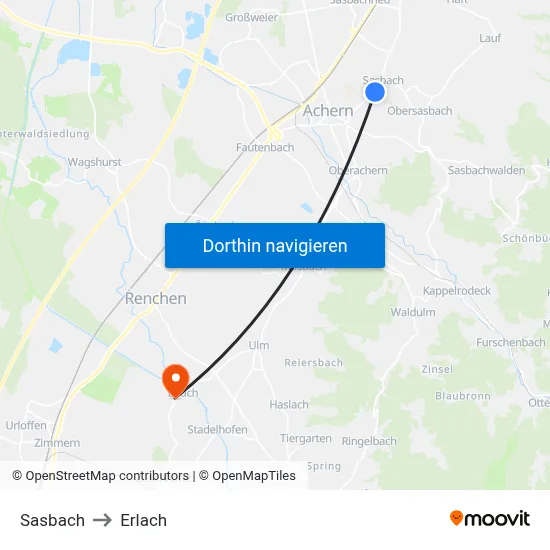 Sasbach to Erlach map