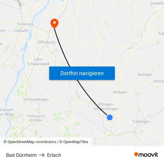 Bad Dürrheim to Erlach map