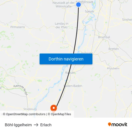 Böhl-Iggelheim to Erlach map