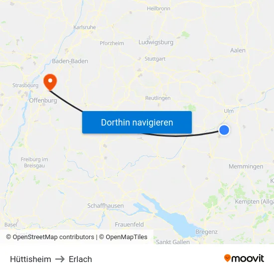 Hüttisheim to Erlach map