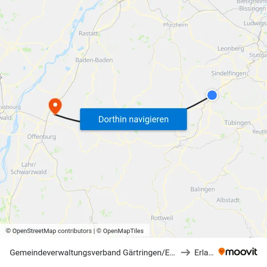 Gemeindeverwaltungsverband Gärtringen/Ehningen to Erlach map