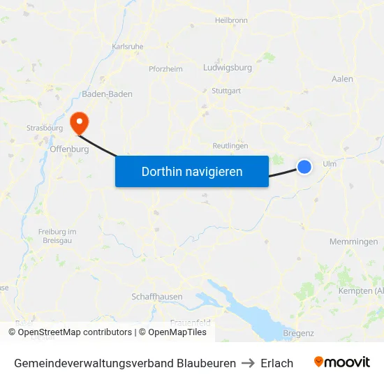 Gemeindeverwaltungsverband Blaubeuren to Erlach map