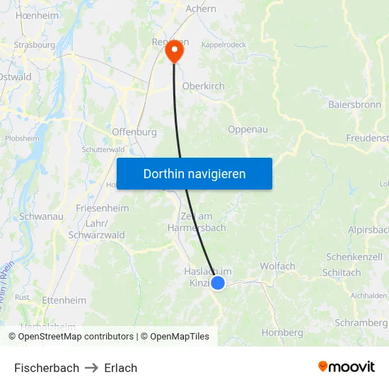 Fischerbach to Erlach map