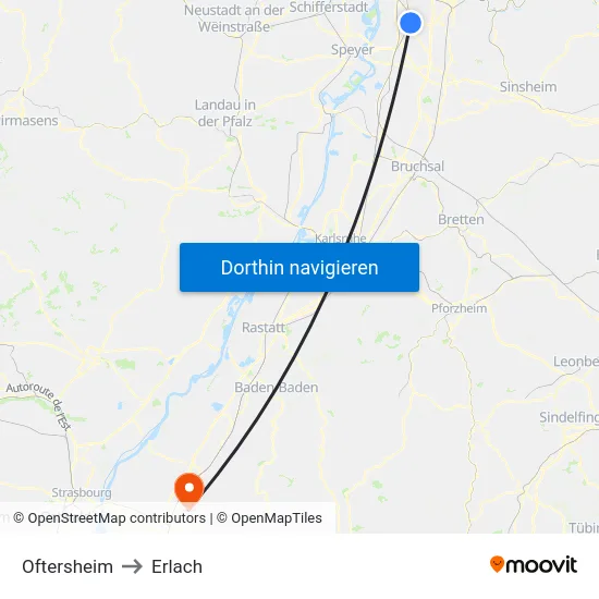 Oftersheim to Erlach map