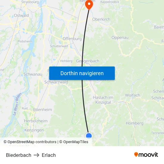 Biederbach to Erlach map