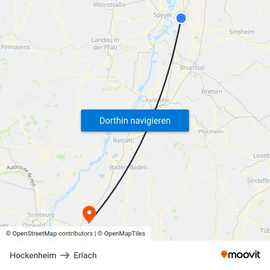 Hockenheim to Erlach map