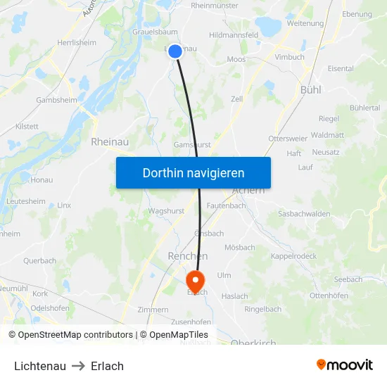 Lichtenau to Erlach map