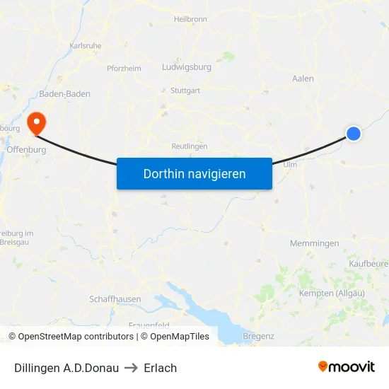 Dillingen A.D.Donau to Erlach map