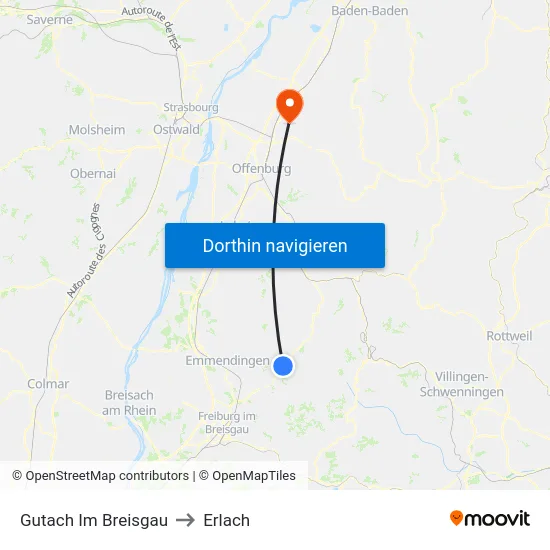Gutach Im Breisgau to Erlach map