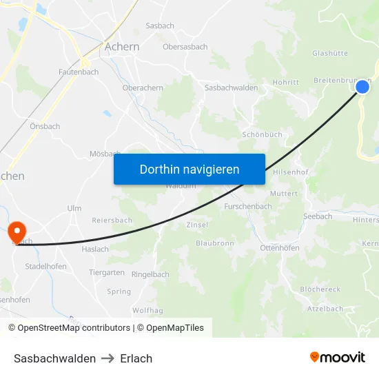Sasbachwalden to Erlach map