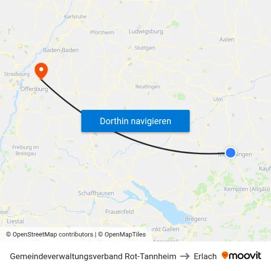 Gemeindeverwaltungsverband Rot-Tannheim to Erlach map