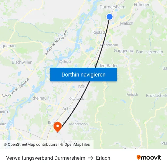 Verwaltungsverband Durmersheim to Erlach map