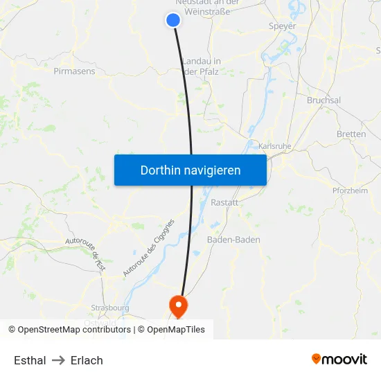 Esthal to Erlach map