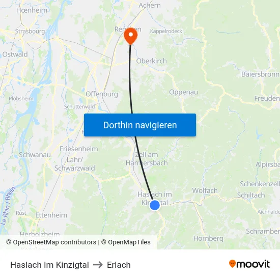 Haslach Im Kinzigtal to Erlach map