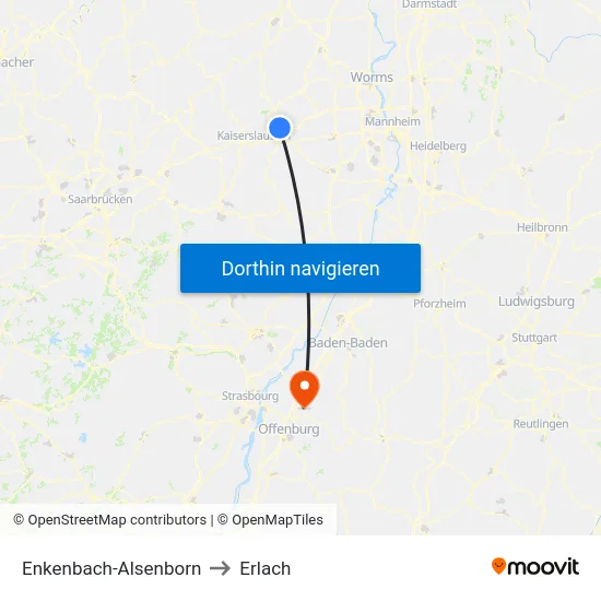Enkenbach-Alsenborn to Erlach map