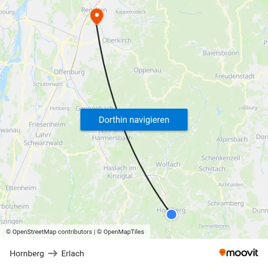 Hornberg to Erlach map