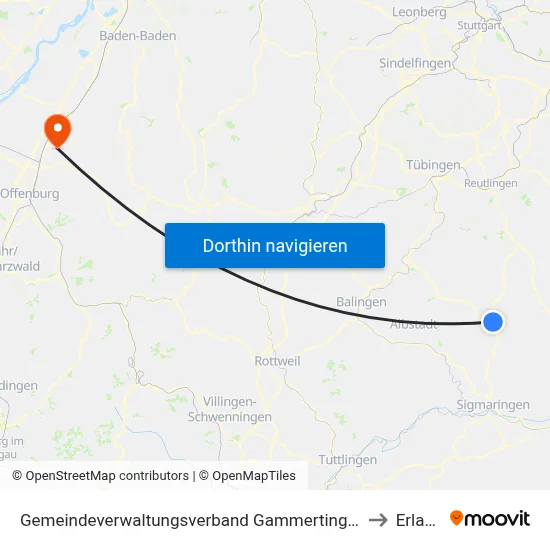 Gemeindeverwaltungsverband Gammertingen to Erlach map