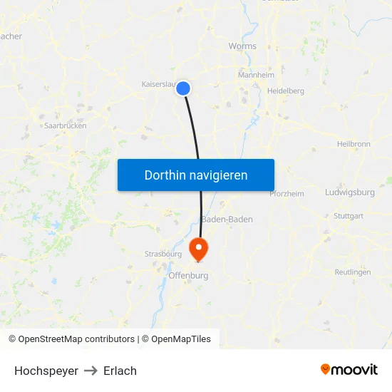 Hochspeyer to Erlach map