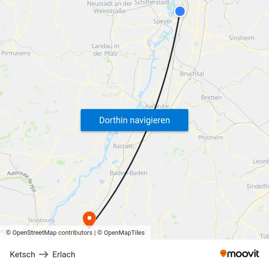 Ketsch to Erlach map