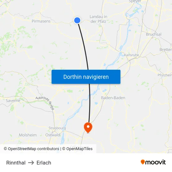 Rinnthal to Erlach map