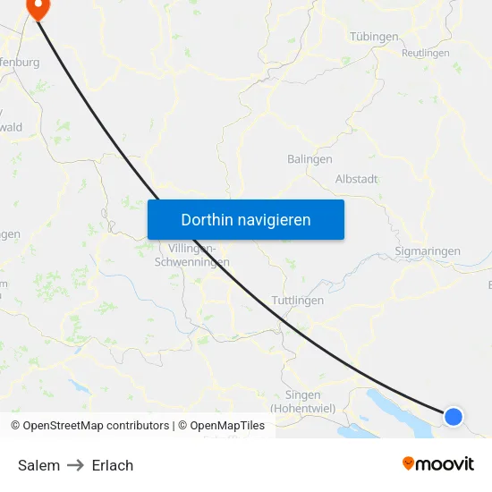 Salem to Erlach map