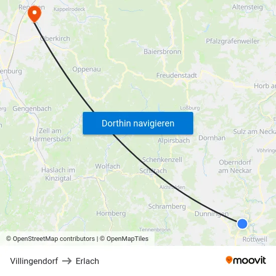 Villingendorf to Erlach map